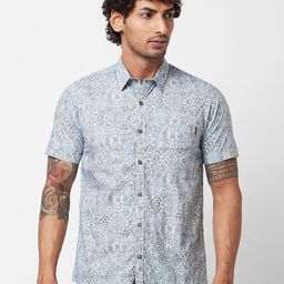 SPYKAR Spread Collar Short Sleeves Floral Printed Cotton Casual Shirt-image-18