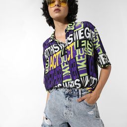 ONLY ONLGOT TYPO SS Typography Printed Spread Collar Casual Shirt-picture-13