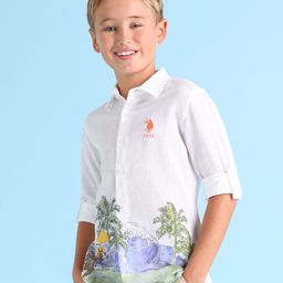 U.S. Polo Assn. Kids Boys Classic Printed Spread Collar Regular Fit Casual Shirt-image-42