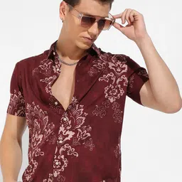 Campus Sutra Maroon Classic Ethnic Motif Printed Casual Shirt-image-10