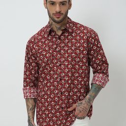 Mufti Slim Fit Floral Printed Spread Collar Casual Shirt-picture-35