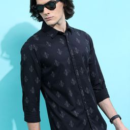 HIGHLANDER Black Slim Fit Floral Printed Cotton Casual Shirt-picture-5