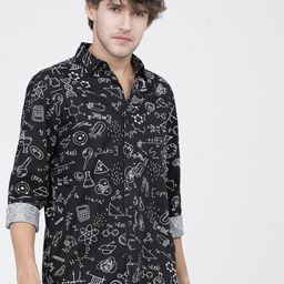 HIGHLANDER Men Black Slim Fit Opaque Printed Casual Shirt-image-52