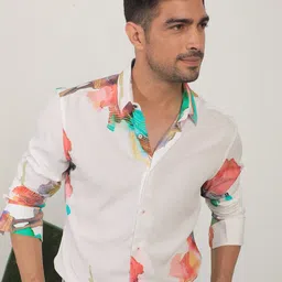 RARE RABBIT Men Painter Slim Fit Floral Printed Cotton Shirt-picture-3