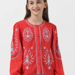 Vero Moda Girls Ethnic Motifs Embroiedered Puff Sleeves Top-image-57