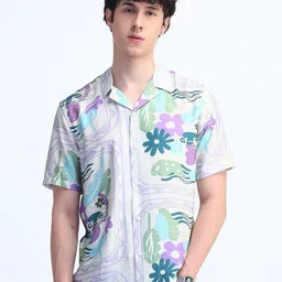 Flying Machine Men Cuban Collar Floral Printed Casual Shirt-image-41