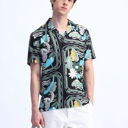 Flying Machine Men Cuban Collar Abstract Printed Casual Shirt-picture-40