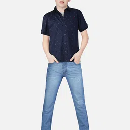 Palm Tree Boys Navy Blue Printed Casual Shirt-image-12