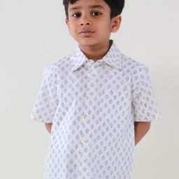 My Little Lambs Boys Classic Printed Spread Collar Short Sleeves Cotton Casual Shirt-image-79