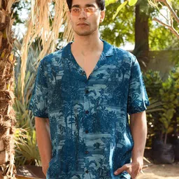 QB MEN Classic Fit Floral Printed Cuban Collar Casual Oversized Silk Shirt-image-90
