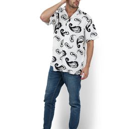 Celio Classic Graphic Printed Cuban Collar Shirt-image-90