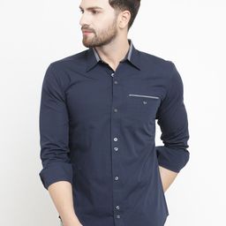 WESTCLO Men Navy Blue Slim Fit Cotton Casual Shirt-image-76