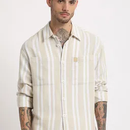 THE BEAR HOUSE 
Men Striped Relaxed Fit Cotton Shacket-image-82