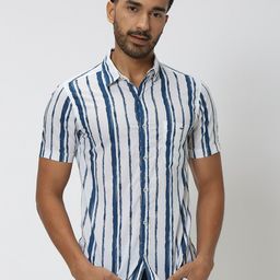 Mufti Striped Slim Fit Opaque Cotton Casual Shirt-picture-26