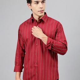 Hancock Standard Slim Fit Opaque Vertical Striped Pure Cotton Casual Shirt-image-40