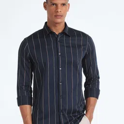 Flying Machine Slim Fit Vertical Striped Pure Cotton Casual Shirt-image-80
