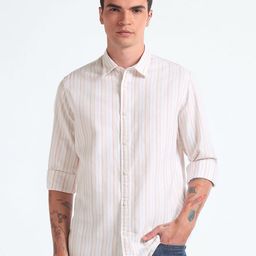 Flying Machine Slim Fit Vertical Striped Pure Cotton Seersucker Casual Shirt-image-79