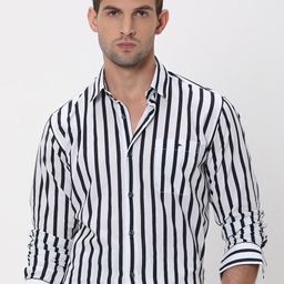 Mufti Slim Fit Striped Spread Collar Long Sleeves Cotton Casual Shirt-image-56