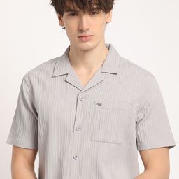 THE BEAR HOUSE Men Striped Regular Fit Cuban Collar Casual Shirt-image-65
