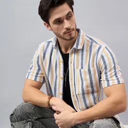 CHIMPAAANZEE Men Spread Collar Striped Casual Shirt-picture-40