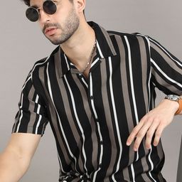 HERE&NOW Black Striped Casual Shirt-image-32