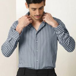 MISCHIEF MONKEY Classic Striped Cotton Spread Collar Curved Formal Shirt-image-73