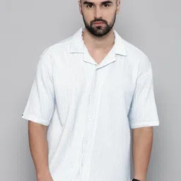 Maniac Cuban Collar Relaxed Cotton Striped Casual Shirt-image-53