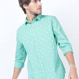 KETCH Men Sea Green Slim Fit Printed Cotton Casual Shirt-image-86