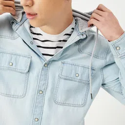 max Men Hooded Pocket Detailing Cotton Casual Shirt-image-60