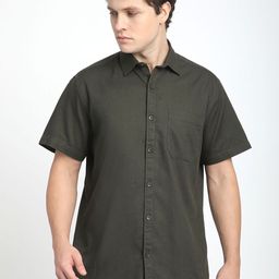 R&B Men Spread Collar Solid Cotton Casual Shirt-image-44