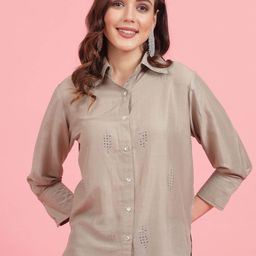plusS Grey Opaque Casual Shirt-image-77