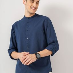 Celio Classic Cotton Mandarin Collar Curved Casual Shirt-image-97