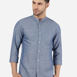 JADE BLUE Band Collar Cotton Slim Fit Casual Shirt-image-74