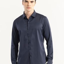 Snitch Navy Blue Classic Slim Fit Cotton Casual Shirt-image-105