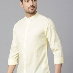 HERE&NOW Classic Mandarin Collar Slim Fit Opaque Pure Cotton Casual Shirt-image-67