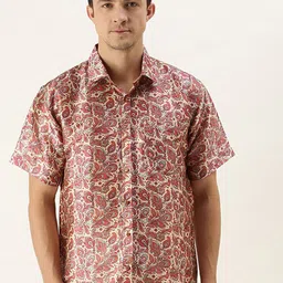 VASTRAMAY Men Pink Classic Printed Casual Ethnic Shirt-image-37