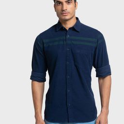 ColorPlus Men Blue Tailored Fit Horizontal Stripes Casual Shirt-image-35