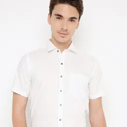 MARK & ALBERT Men White Classic Tailored Fit Cotton Half Sleeve  Casual Shirt-image-50