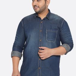 John Pride Men Plus Size Blue Faded Cotton Denim Shirt-image-97