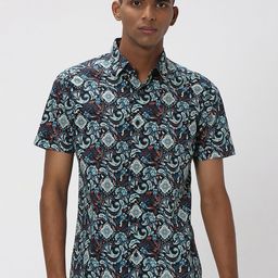 Mufti Men Trim Slim Fit Printed Casual Pure Cotton Shirt-image-7