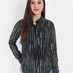 CHARMGAL Women Navy Blue Relaxed Striped Casual Shirt-image-69