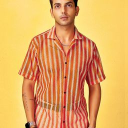 HARPITA Men Comfort Sheer Striped Casual Shirt-image-12