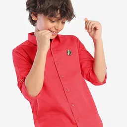 BONKIDS Boys Spread Collar Thread Work Standard Opaque Cotton Casual Shirt-42