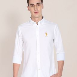 U S Polo Assn Men White Solid Tailored Fit Pure Cotton Casual Shirt-image-96