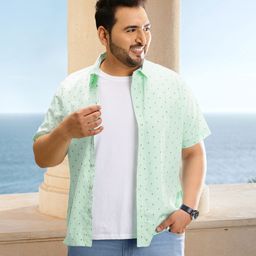 Sztori Men Plus Size Green & White Striped Pure Cotton Casual Shirt-picture-0