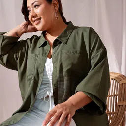 CURVY STREET Spread Collar Extended Sleeves Oversized Comfort Casual Shirt-22