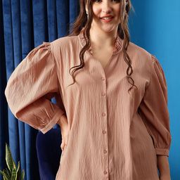 CURVY STREET Comfort Mandarin Collar Shirt Style Top-image-50
