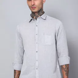 Cantabil Comfort Spread Collar Cotton Linen Shirt-image-84