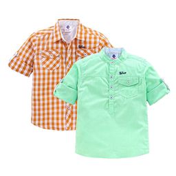 TONYBOY Boys Orange & Green Classic Gingham Checked Cotton Casual Shirt Pack Of 2-image-48