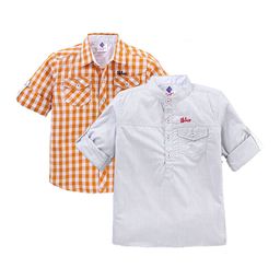 TONYBOY Boys Orange & Grey Pack Of 2 Gingham Checked Cotton Casual Shirt-image-39